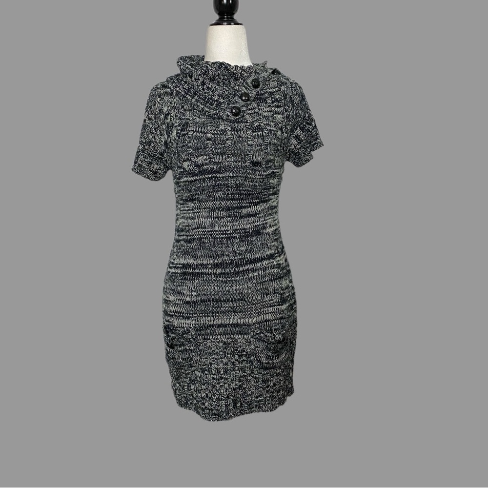 ❤️L❤️ 2b bebe Stylish Gray Knit Sweater Dress Cowl Neck Chunky